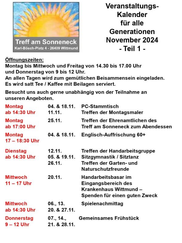 Veranstaltungskalender November 2024 